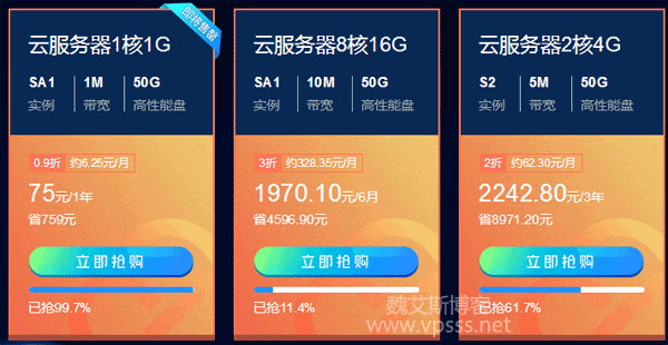 腾讯云双11秒杀 服务器5M2核4G 50G高性能盘 2242.80元/3年 1M1核1G 75元/年 即将售罄